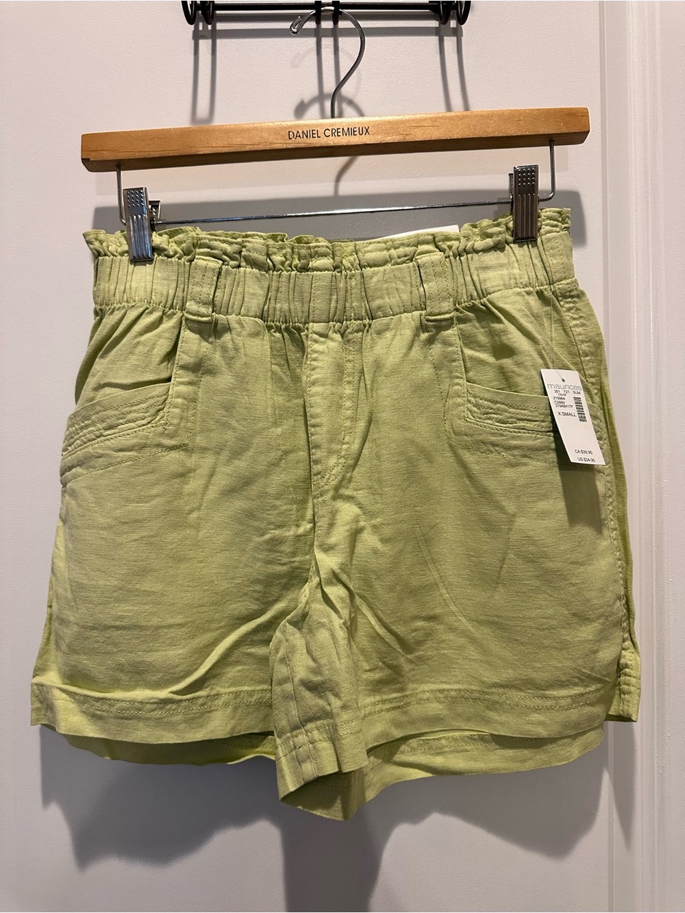 Maurices Light Green Paperbag Waist Linen-Blend Shorts